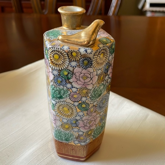 VTG Kutani hand painted sake bottle bud vase Whistling Bird - Picture 1 of 7